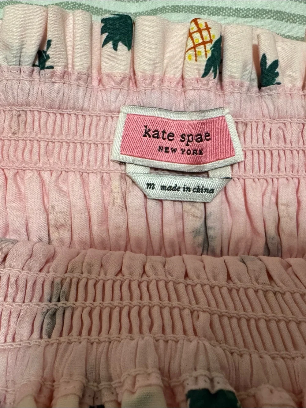 kate spade Pink Smocked Top with Pineapple Print